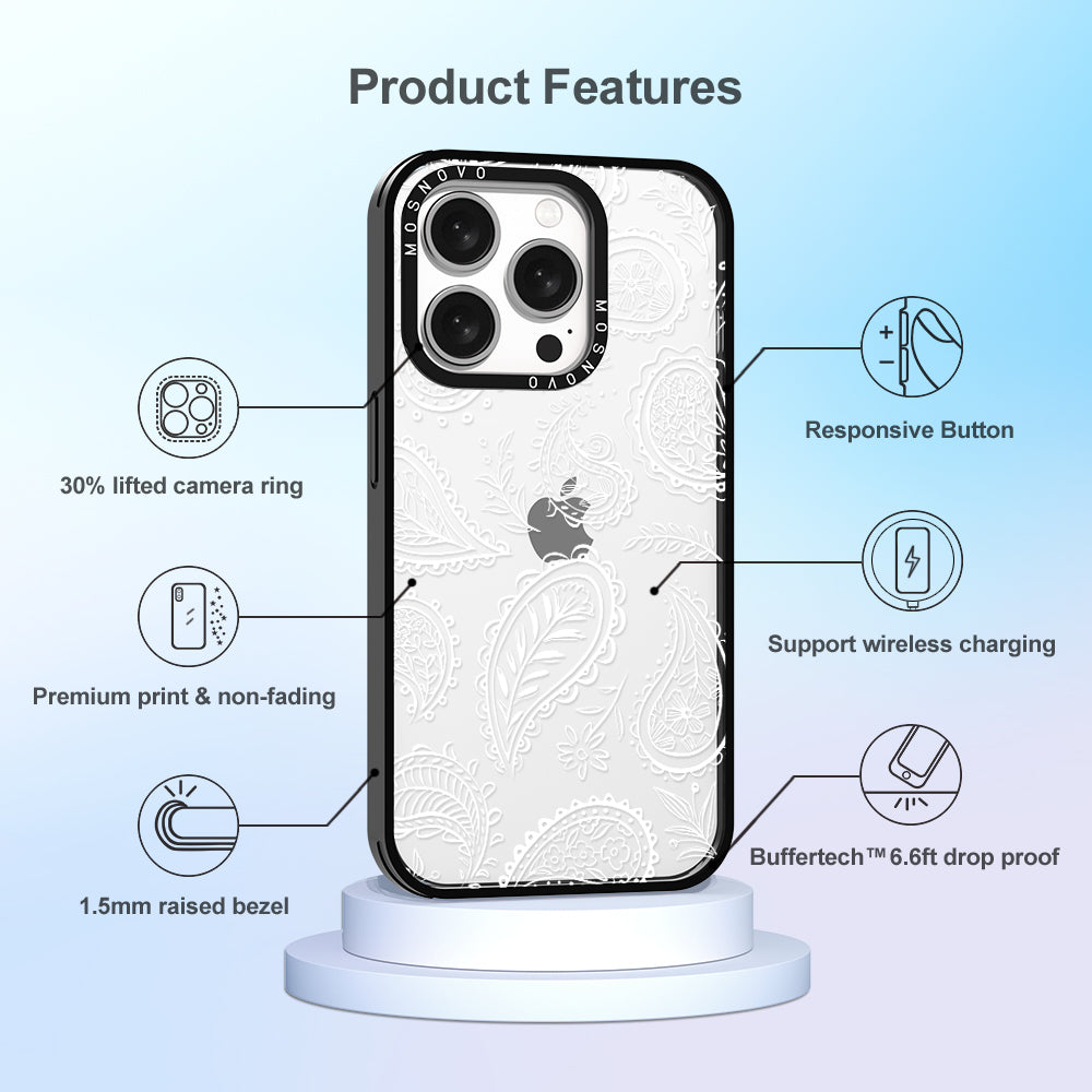 White Paisley Phone Case - iPhone 15 Pro Case - MOSNOVO