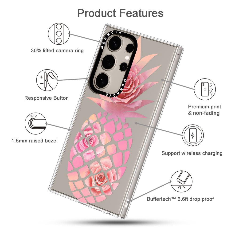 Pink Floral Pineapple Phone Case - Samsung Galaxy S24 Ultra Case - MOSNOVO