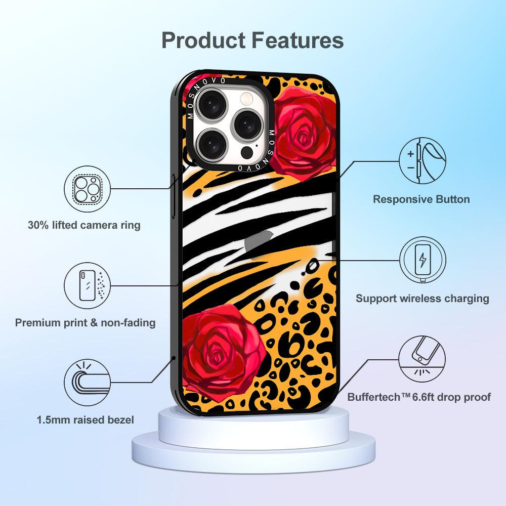 Wild Floral Leopard Phone Case - iPhone 15 Pro Max Case - MOSNOVO