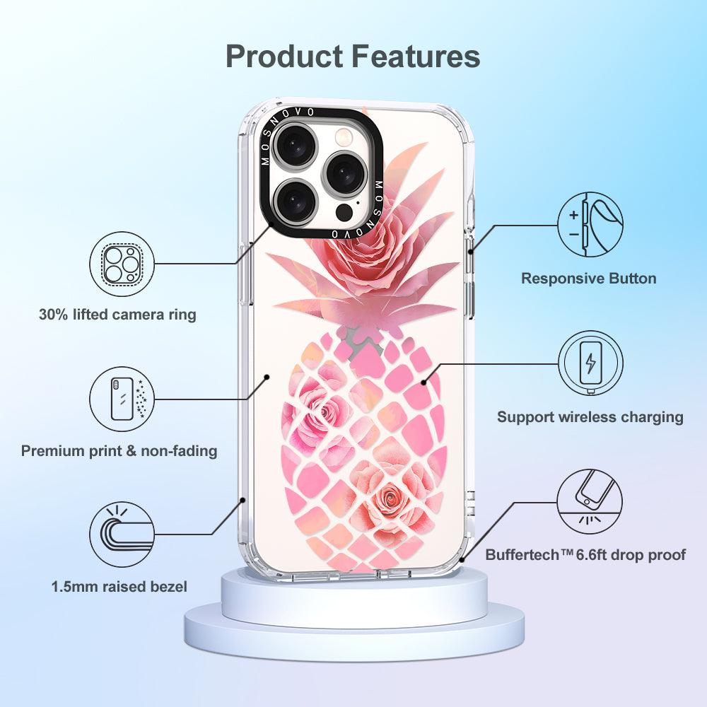 Pink Floral Pineapple Phone Case - iPhone 15 Pro Max Case - MOSNOVO