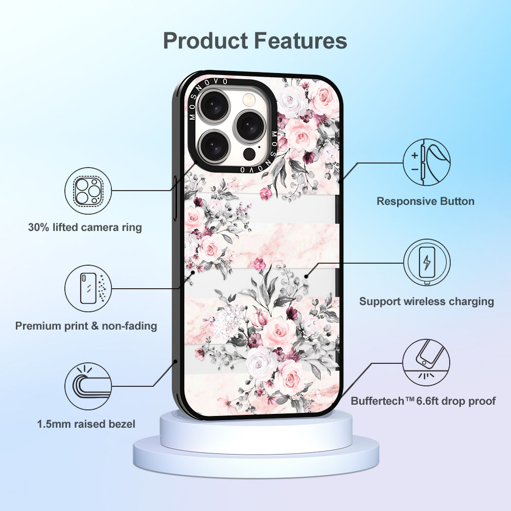 Pink Marble Flowers Phone Case - iPhone 15 Pro Max Case - MOSNOVO