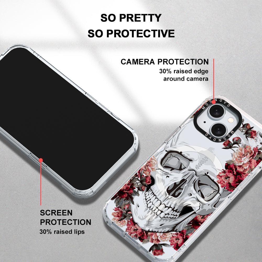 Red Flower Skull Phone Case - iPhone 15 Plus Case - MOSNOVO