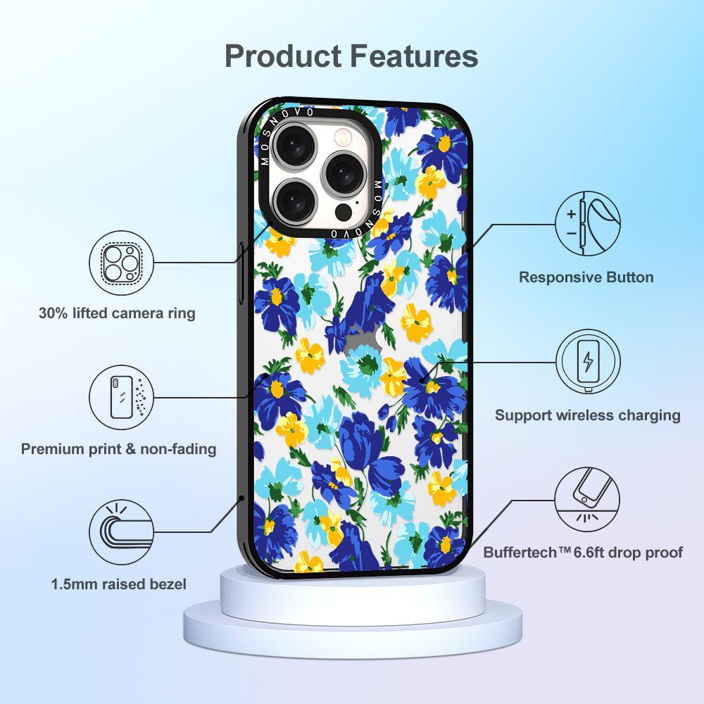 Vintage Blue Floral Phone Case - iPhone 15 Pro Max Case - MOSNOVO