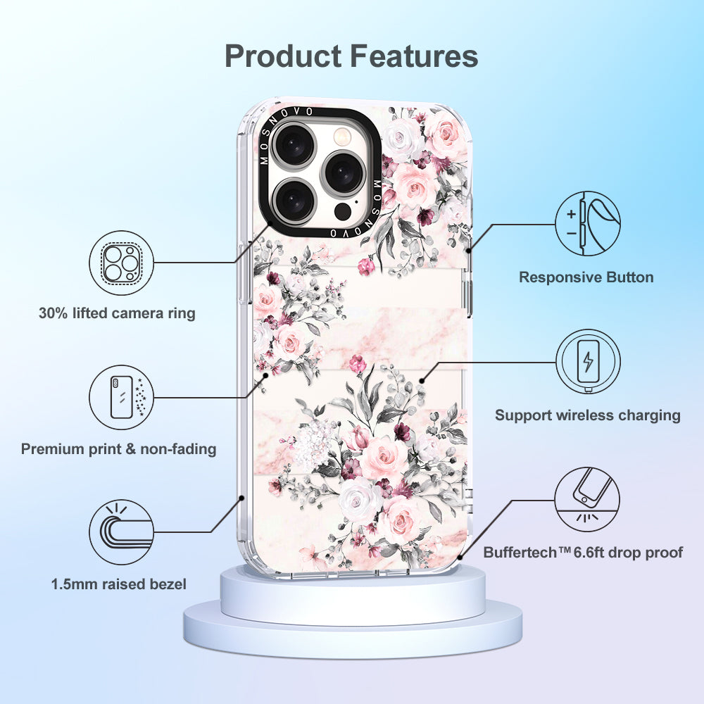 Pink Marble Flowers Phone Case - iPhone 15 Pro Max Case - MOSNOVO