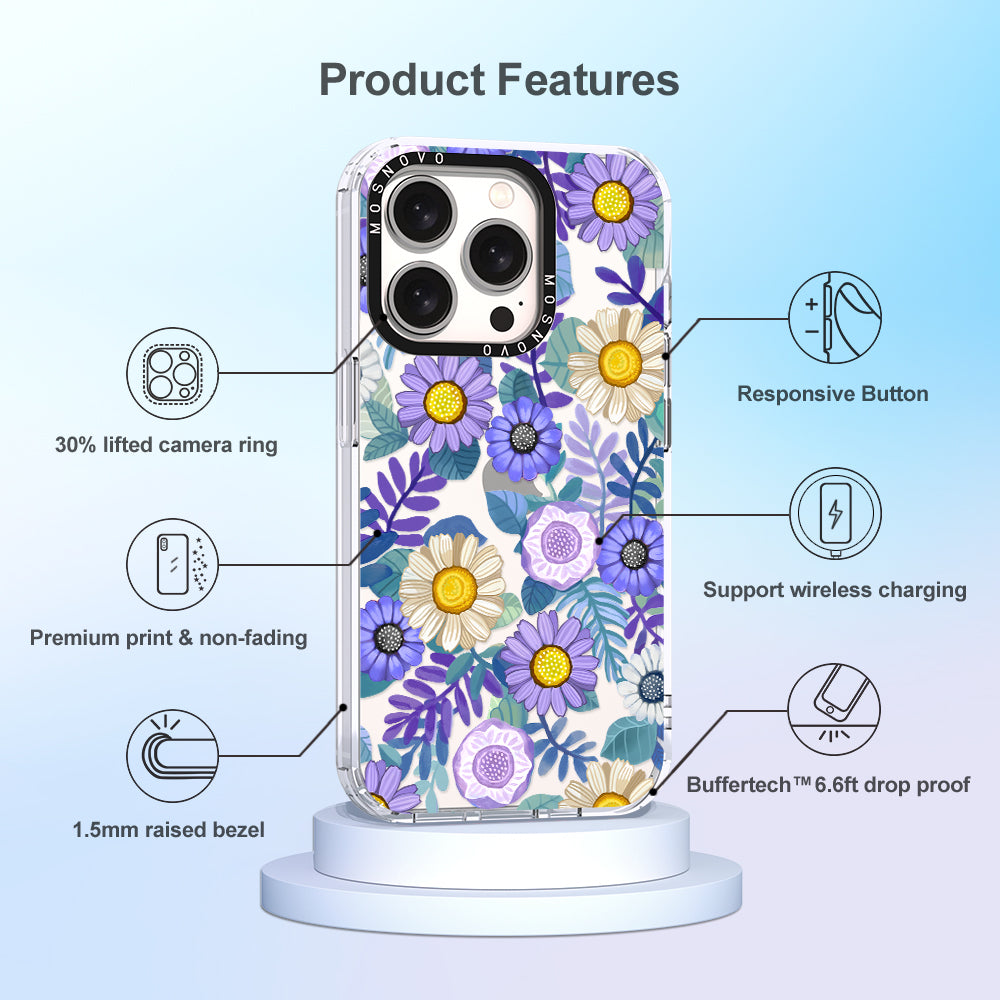 Purple Floral Phone Case - iPhone 15 Pro Case - MOSNOVO