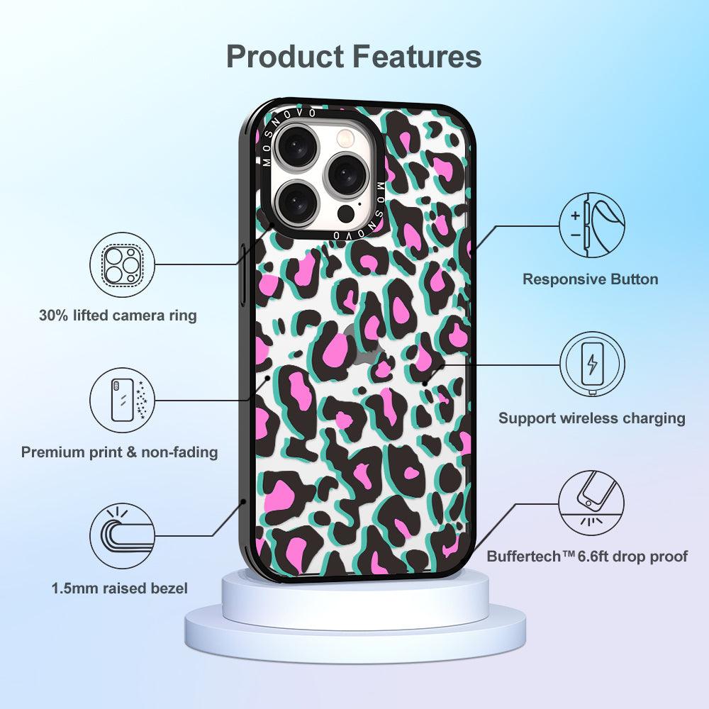 Hot Pink Leopard Print Phone Case - iPhone 15 Pro Max Case - MOSNOVO