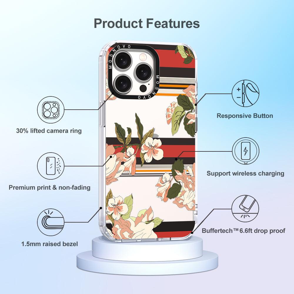 Classic Stripe Floral Phone Case - iPhone 15 Pro Max Case - MOSNOVO