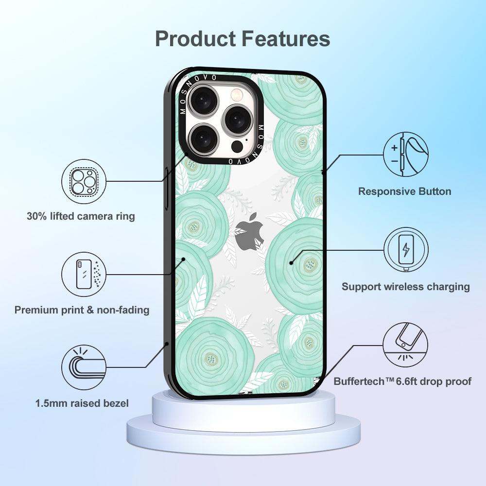 Mint Flower Phone Case - iPhone 15 Pro Max Case - MOSNOVO