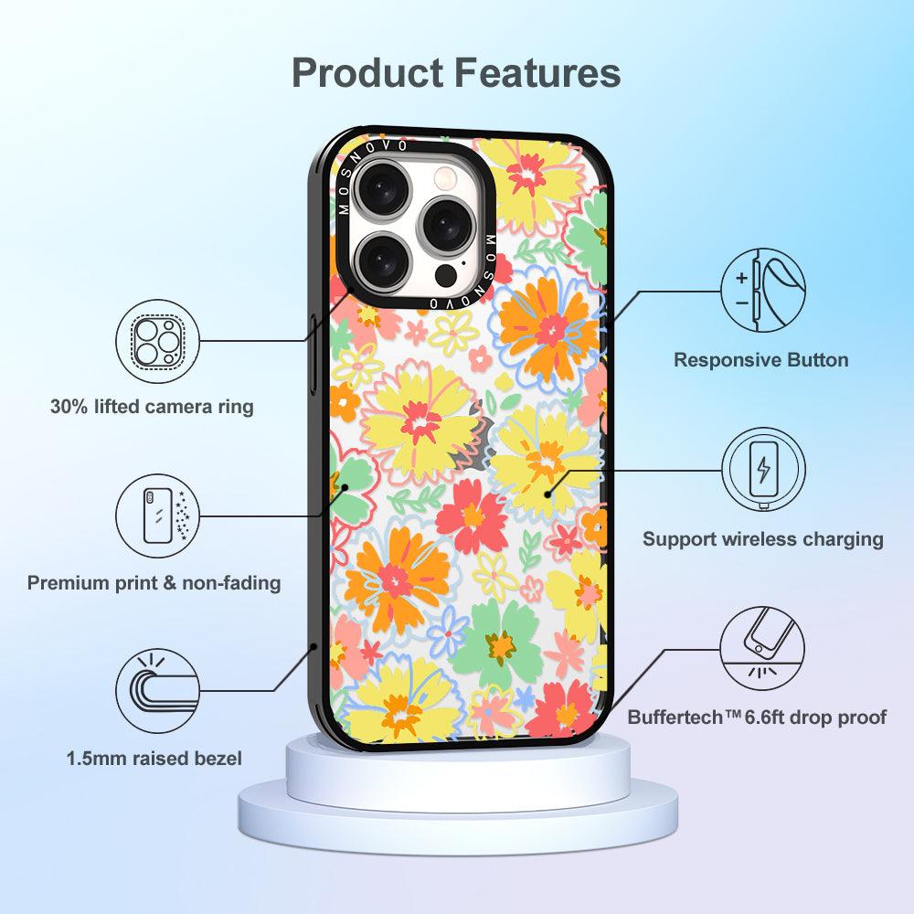 Retro Boho Hippie Flowers Phone Case - iPhone 15 Pro Max Case - MOSNOVO