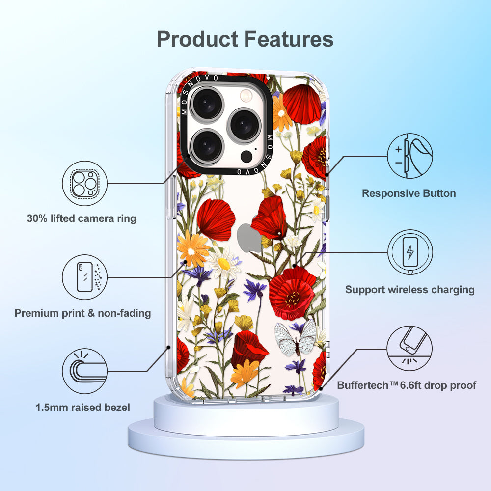 Poppy Floral Phone Case - iPhone 15 Pro Case - MOSNOVO