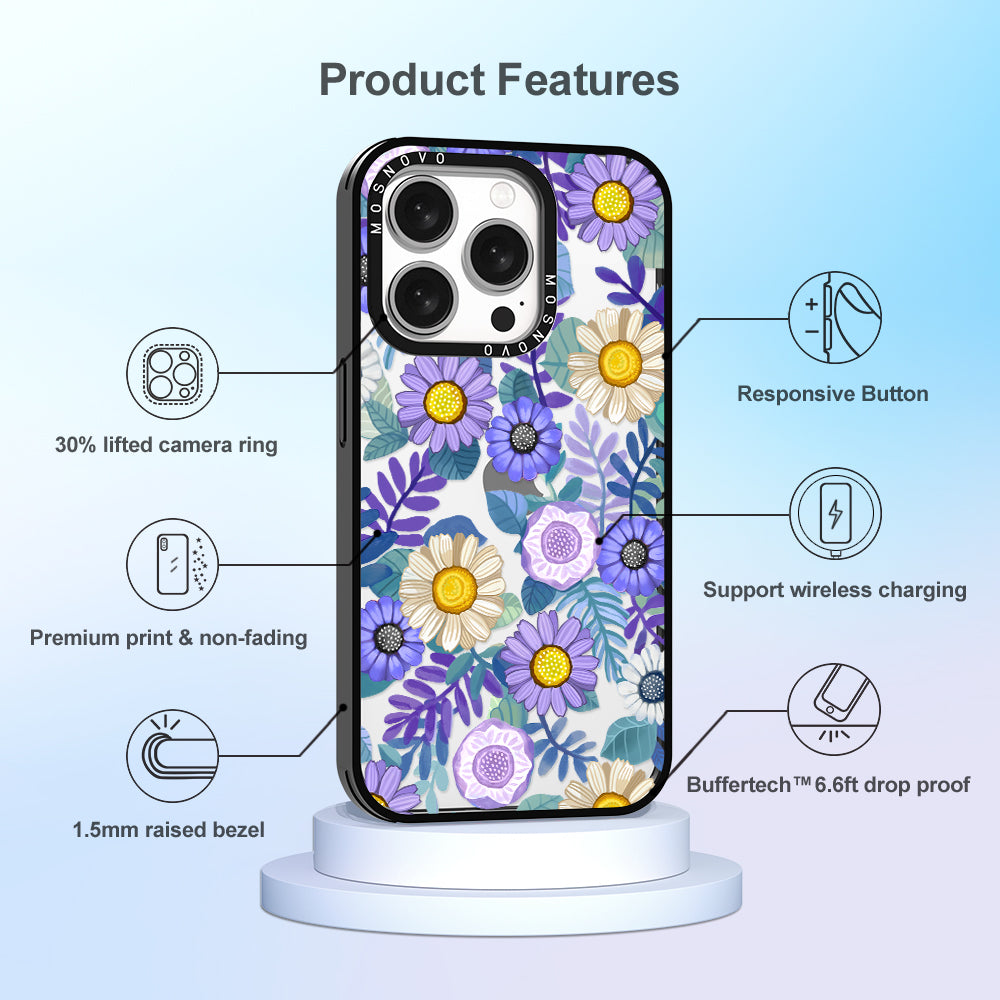 Purple Floral Phone Case - iPhone 15 Pro Case - MOSNOVO