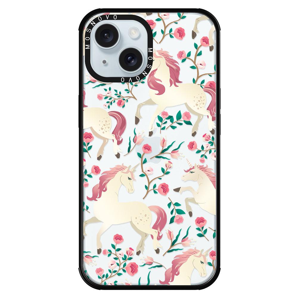 Unicorn with Floral Phone Case - iPhone 15 Case - MOSNOVO