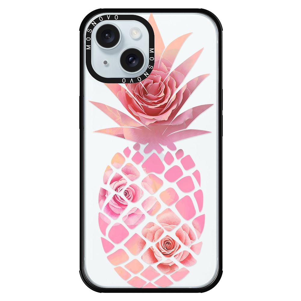 Pink Floral Pineapple Phone Case - iPhone 15 Plus Case - MOSNOVO