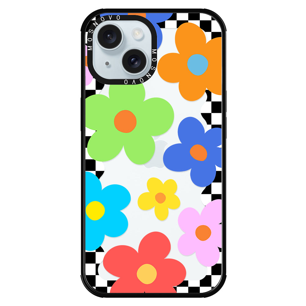 60's Checkered Floral Phone Case - iPhone 15 Case - MOSNOVO