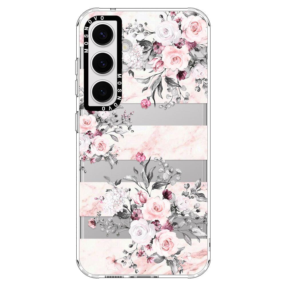 Pink Flower Marble Phone Case - Samsung Galaxy S24 Case - MOSNOVO