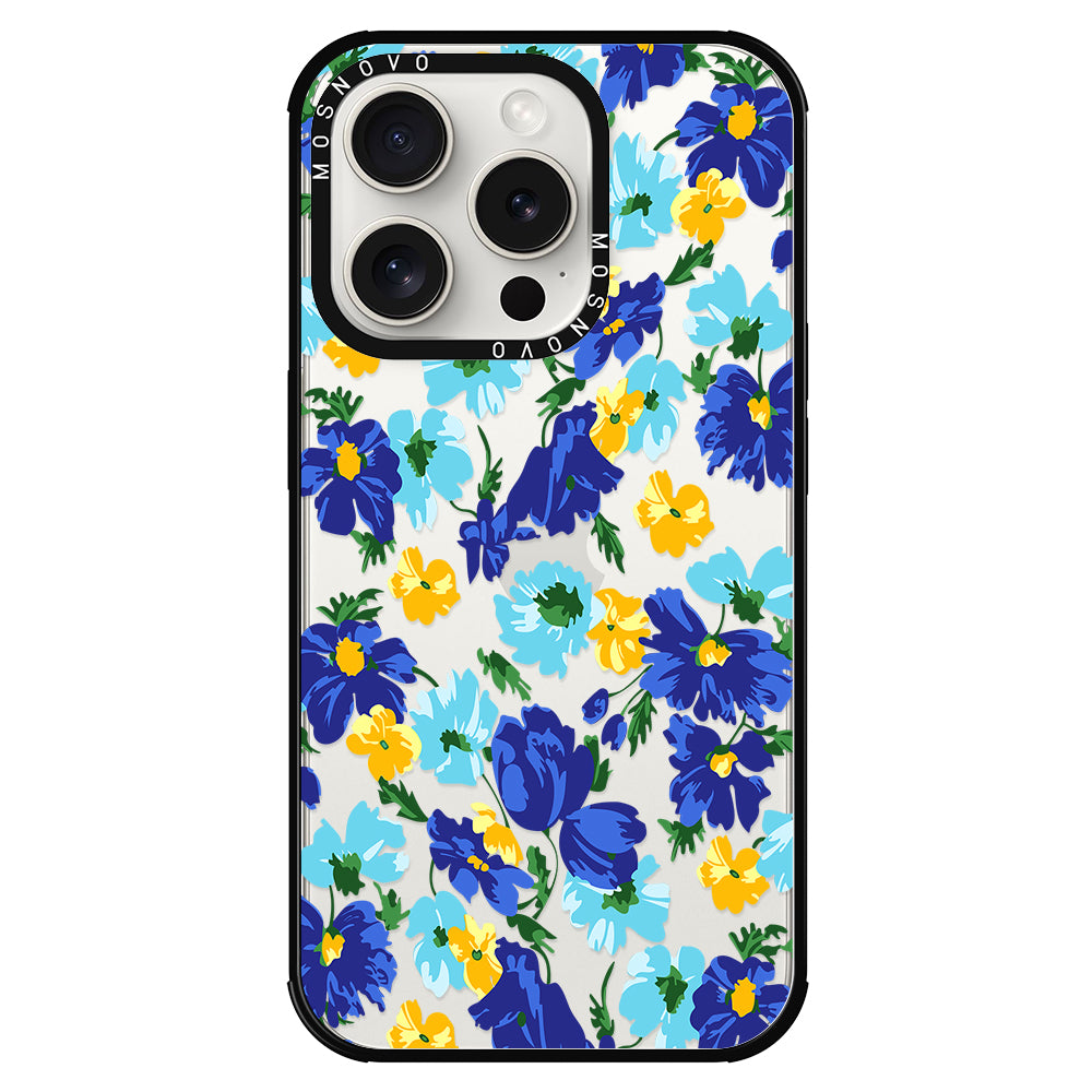 Vintage Blue Floral Phone Case - iPhone 15 Pro Case - MOSNOVO