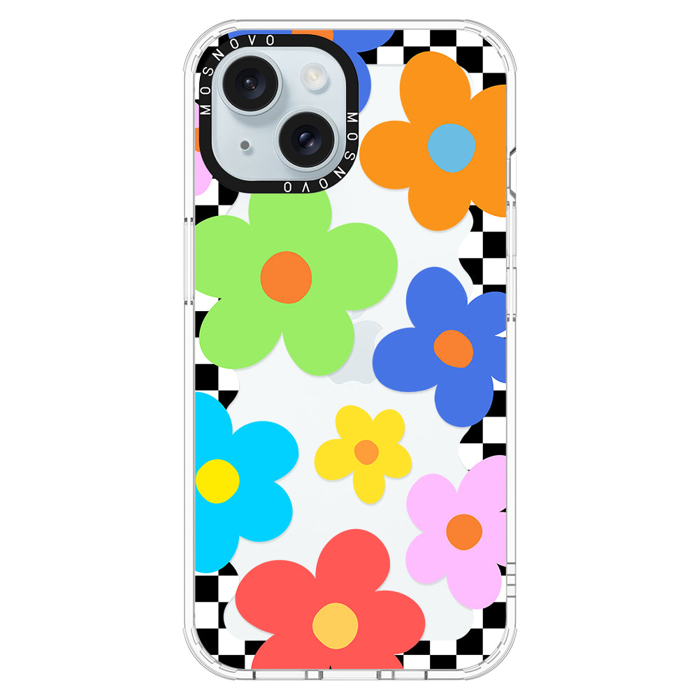 60's Checkered Floral Phone Case - iPhone 15 Case - MOSNOVO