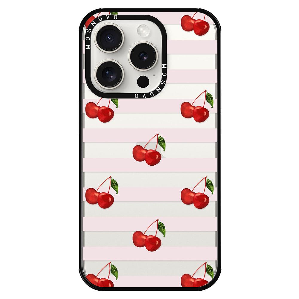 Pink Stripes Cherry Phone Case - iPhone 15 Pro Case - MOSNOVO