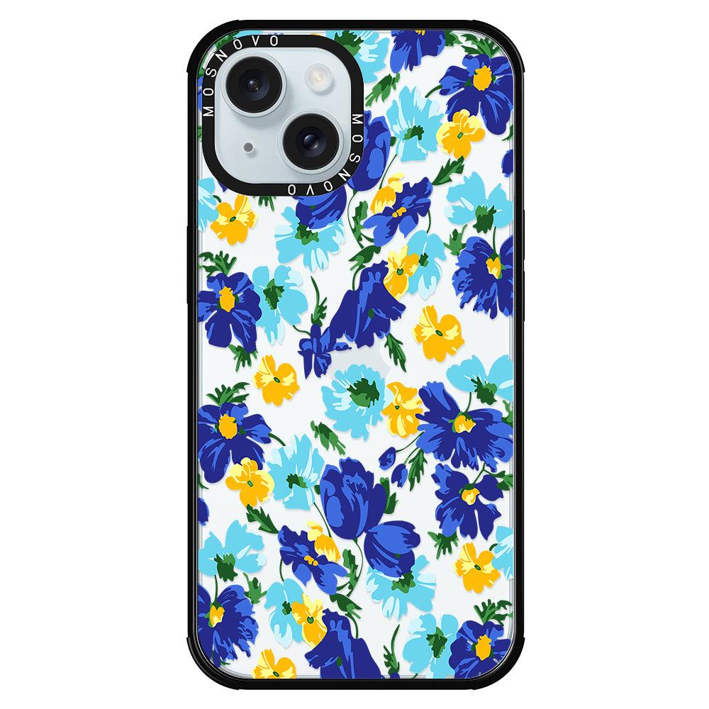 Vintage Blue Floral Phone Case - iPhone 15 Plus Case - MOSNOVO