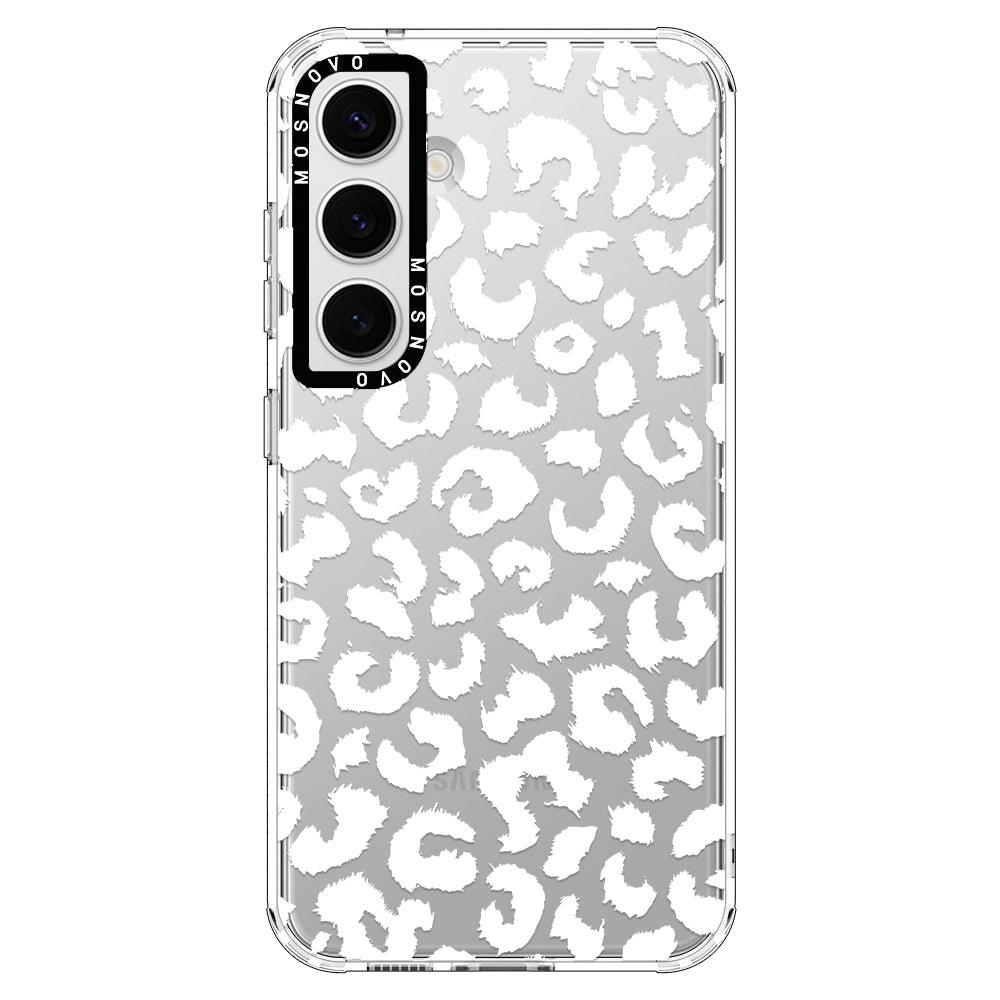 White Leopard Print Phone Case - Samsung Galaxy S24 Case - MOSNOVO