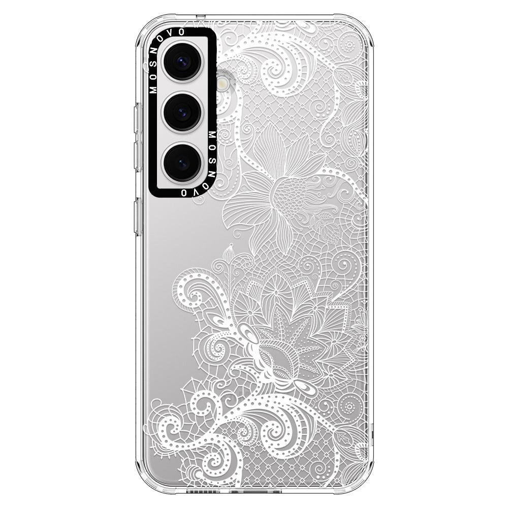 Lace White Flower Phone Case - Samsung Galaxy S24 Plus Case - MOSNOVO