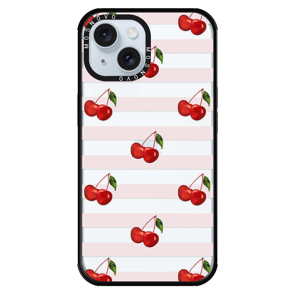 Pink Stripes Cherry Phone Case - iPhone 15 Case - MOSNOVO