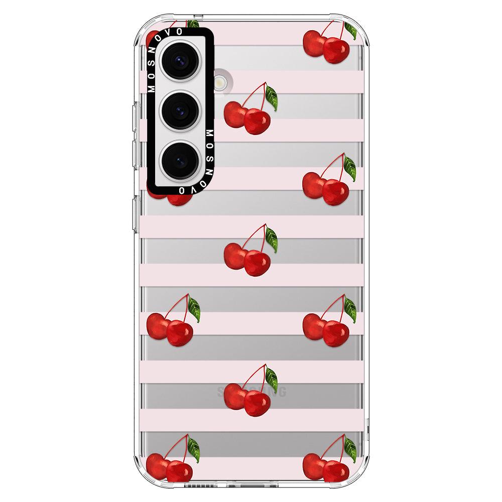 Pink Stripes Cherry Phone Case - Samsung Galaxy S24 Plus Case - MOSNOVO