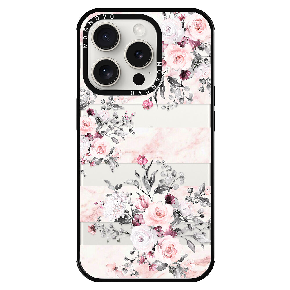 Pink Marble Flowers Phone Case - iPhone 15 Pro Case - MOSNOVO