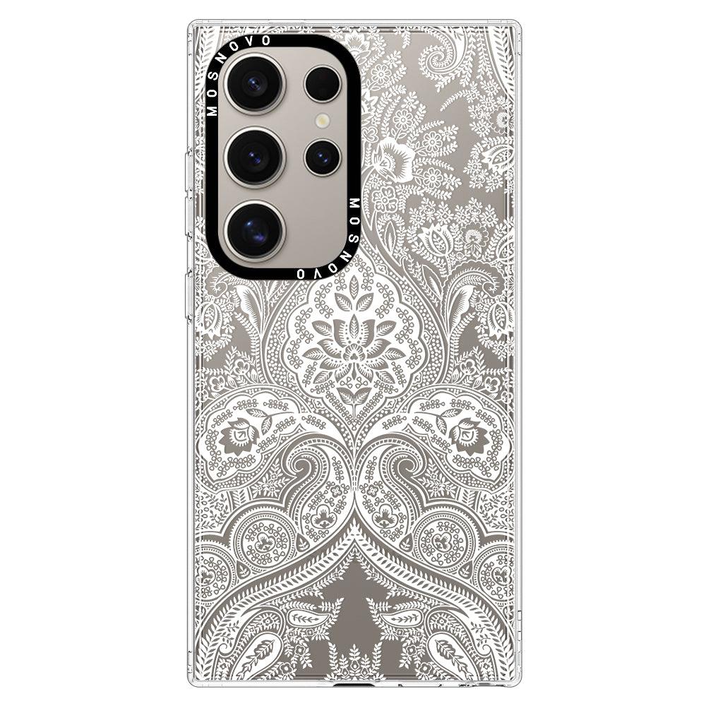 White Damask Phone Case - Samsung Galaxy S24 Ultra Case