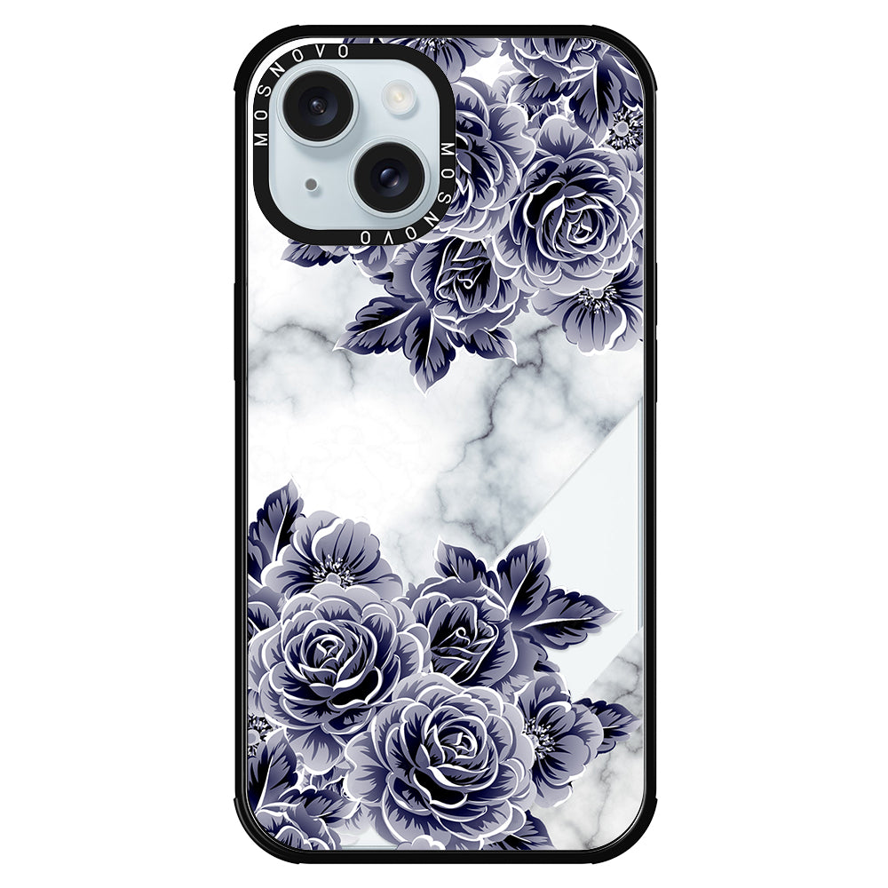 Purple Flower Marble Phone Case - iPhone 15 Case Black