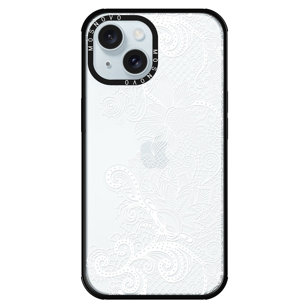 Lacy White Flower Phone Case - iPhone 15 Plus Case - MOSNOVO