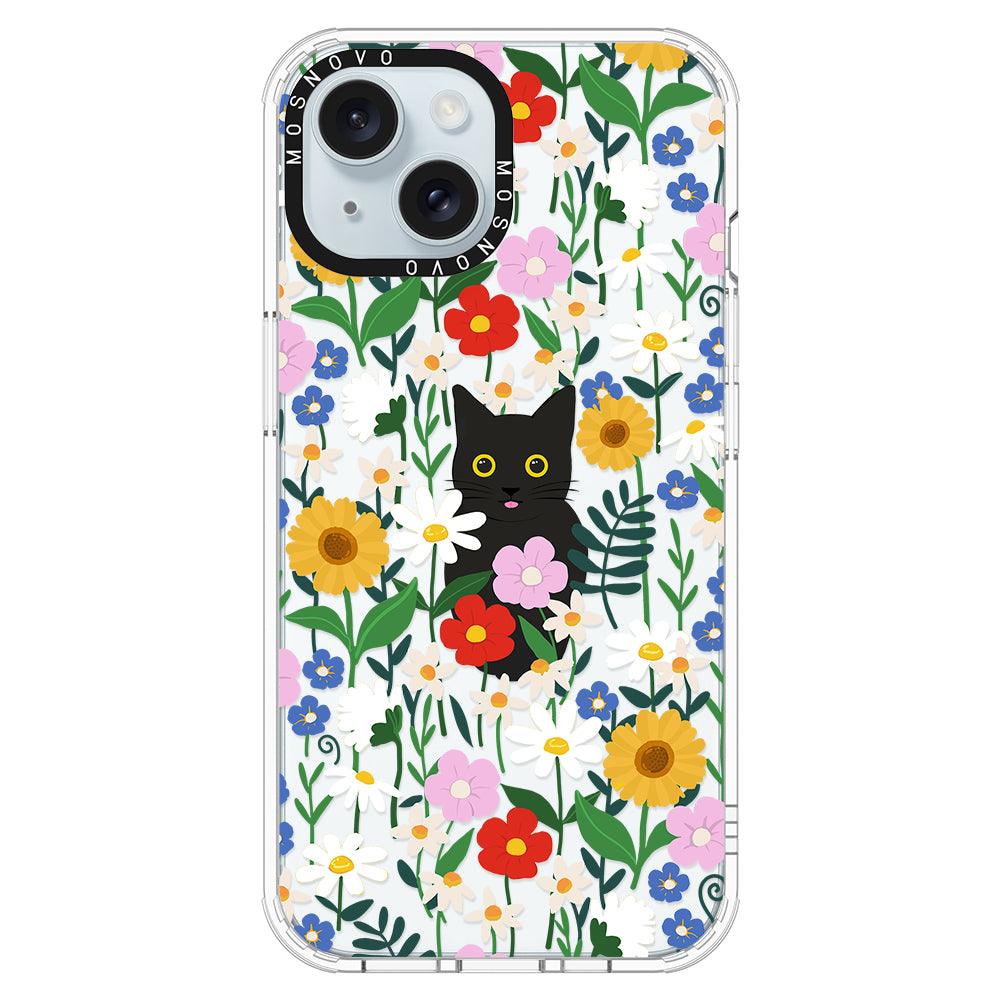 Black Cat in Garden Phone Case - iPhone 15 Plus Case - MOSNOVO