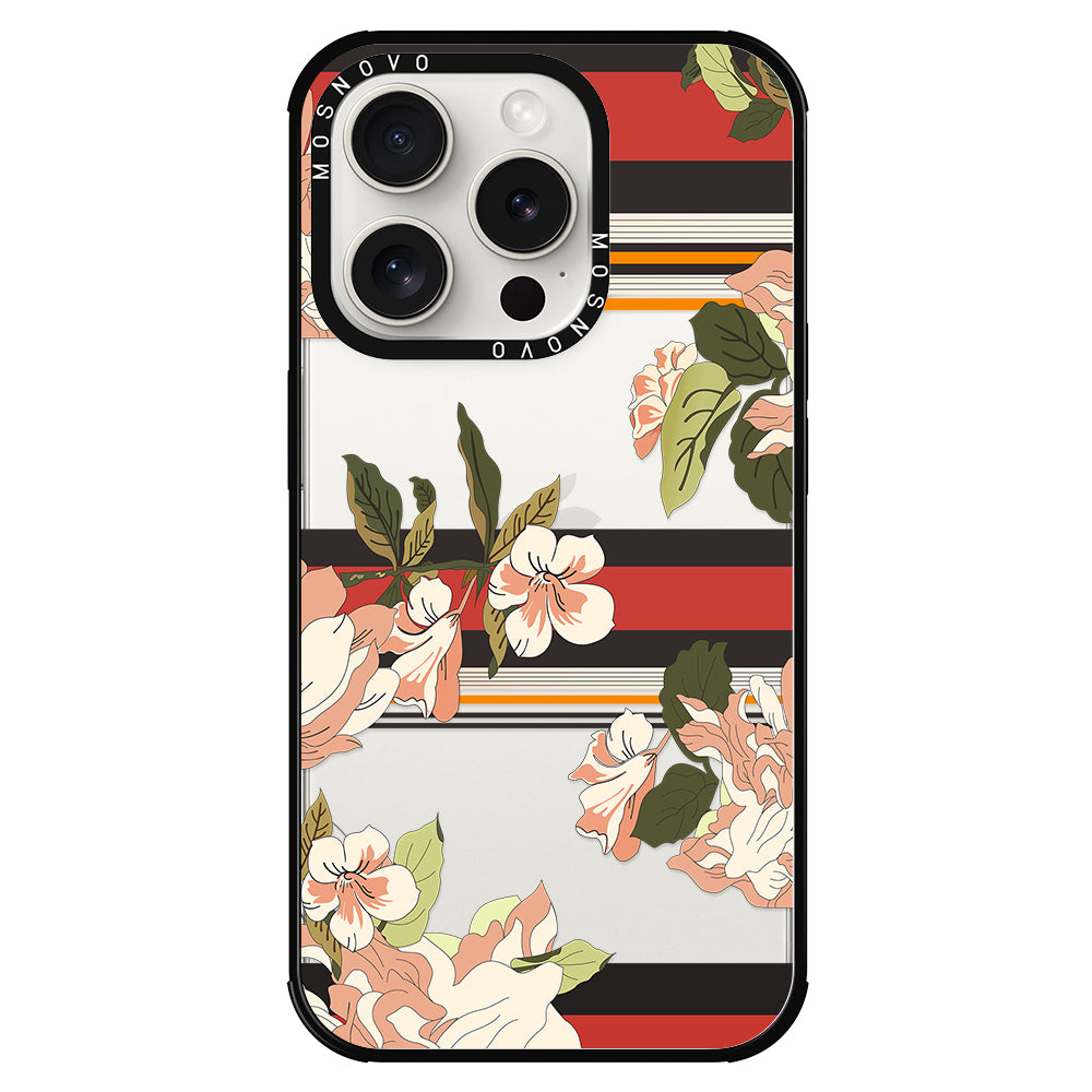 Classic Stripe Floral Phone Case - iPhone 15 Pro Case - MOSNOVO