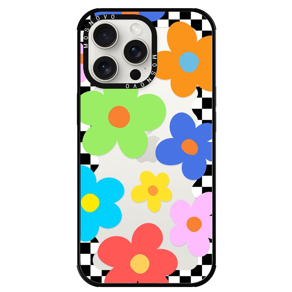 60's Checkered Floral Phone Case - iPhone 15 Pro Max Case - MOSNOVO