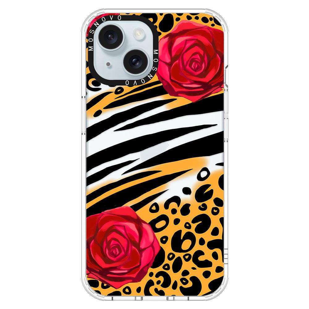 Wild Floral Leopard Phone Case - iPhone 15 Plus Case - MOSNOVO