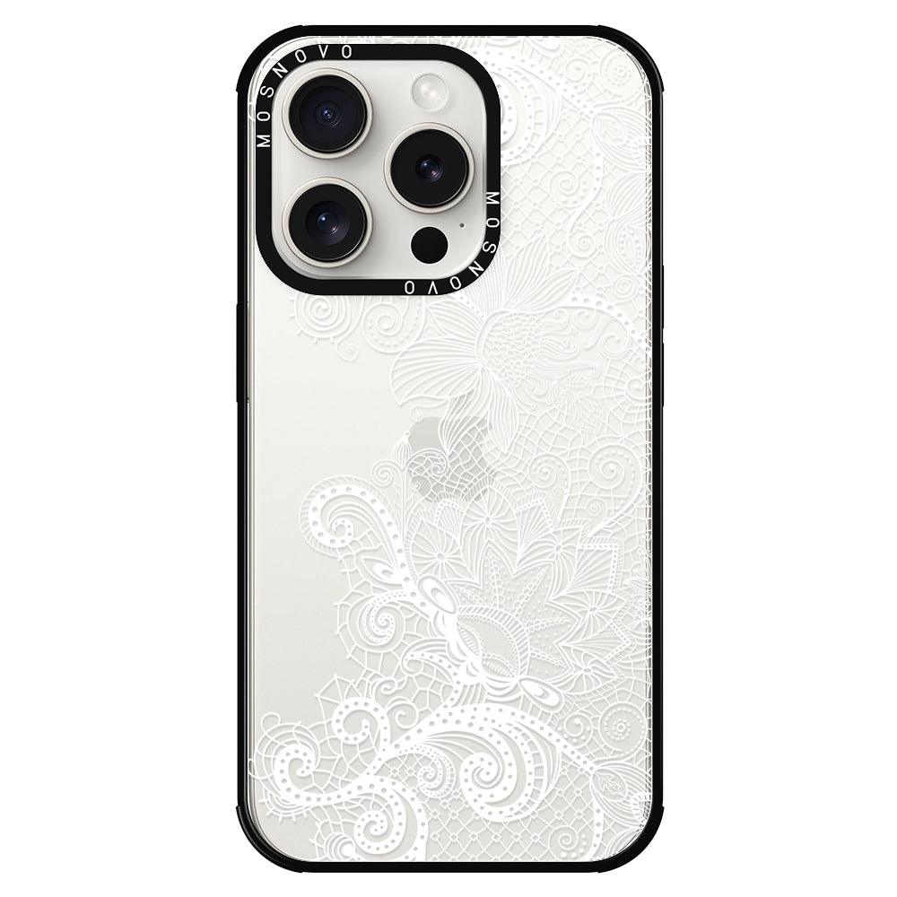 Lacy White Flower Phone Case - iPhone 15 Pro Case - MOSNOVO