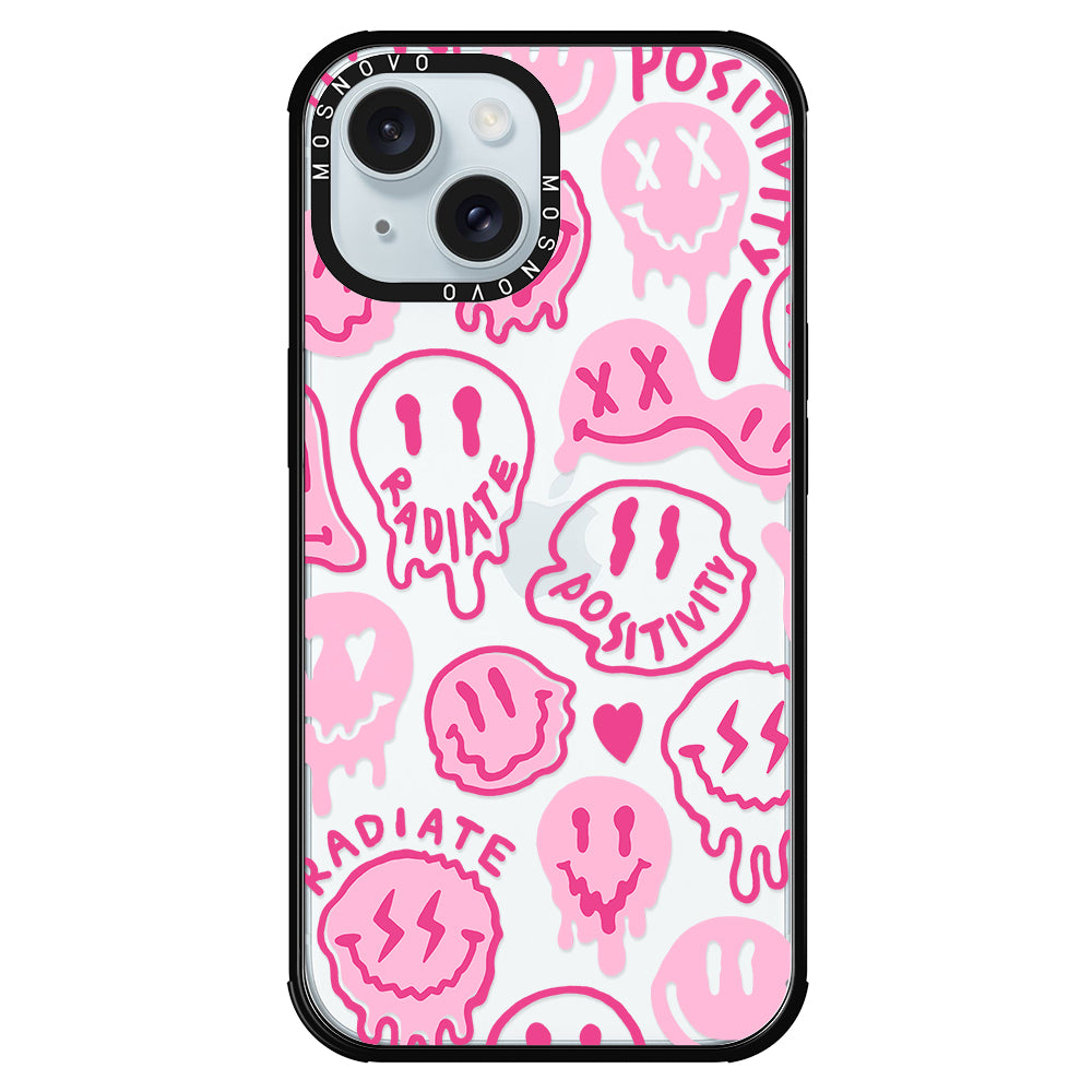 Pink Dripping Smiles Positivity Radiate Face Phone Case - iPhone 15 Case - MOSNOVO