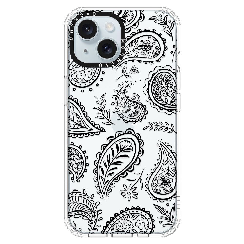 Black Paisley Phone Case - iPhone 15 Plus Case - MOSNOVO