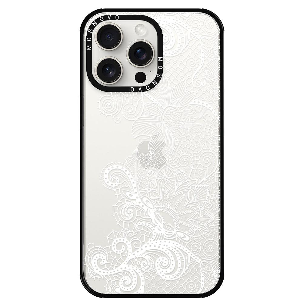 Lacy White Flower Phone Case - iPhone 15 Pro Max Case - MOSNOVO