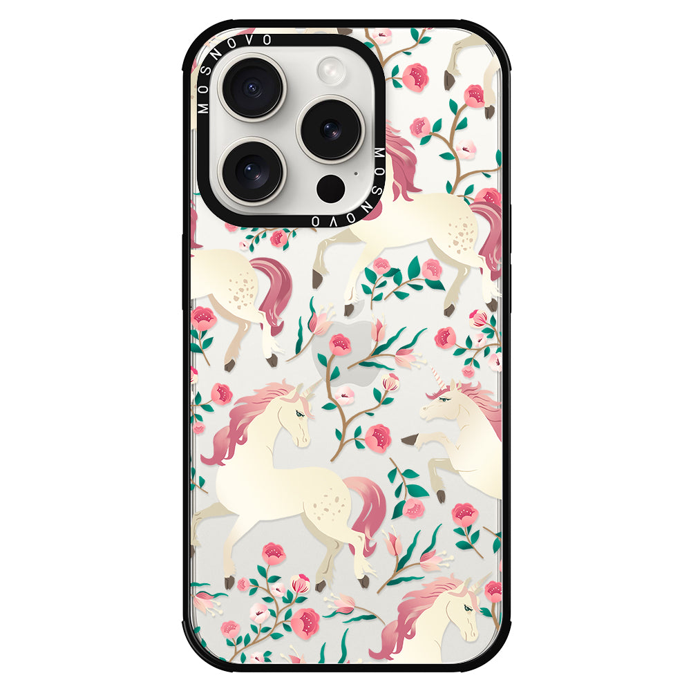 Unicorn with Floral Phone Case - iPhone 15 Pro Case - MOSNOVO