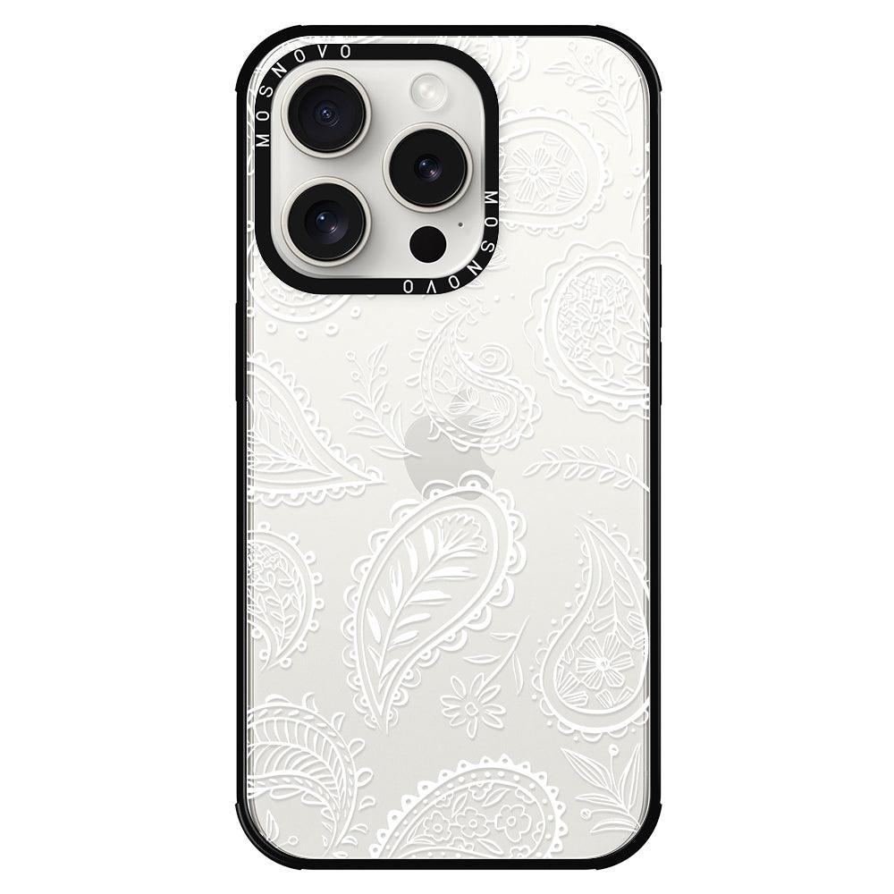 White Paisley Phone Case - iPhone 15 Pro Case - MOSNOVO