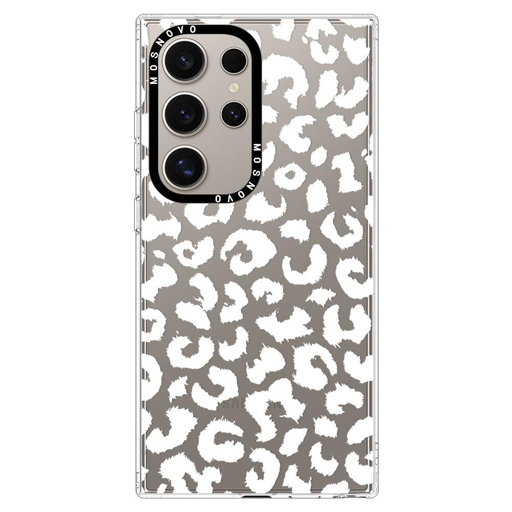 White Leopard Print Phone Case - Samsung Galaxy S24 Ultra Case - MOSNOVO