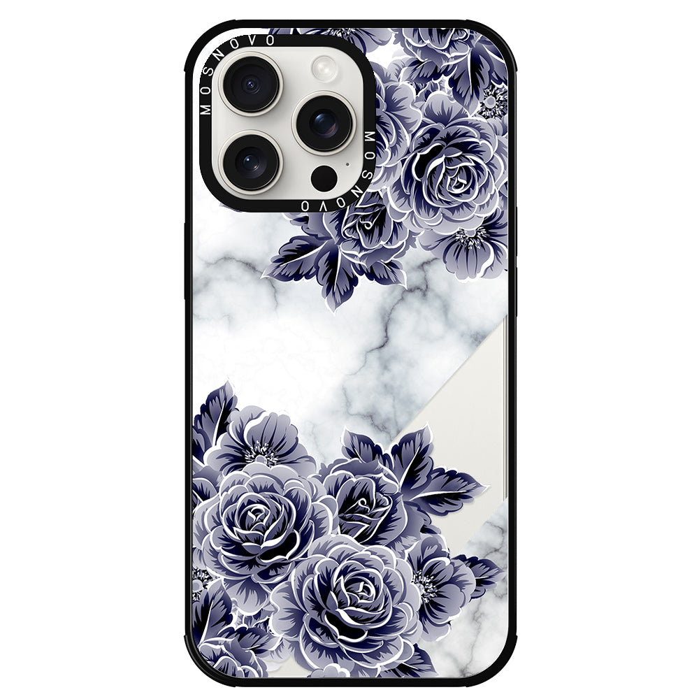 Marble with Purple Flowers Phone Case - iPhone 15 Pro Max Case - MOSNOVO