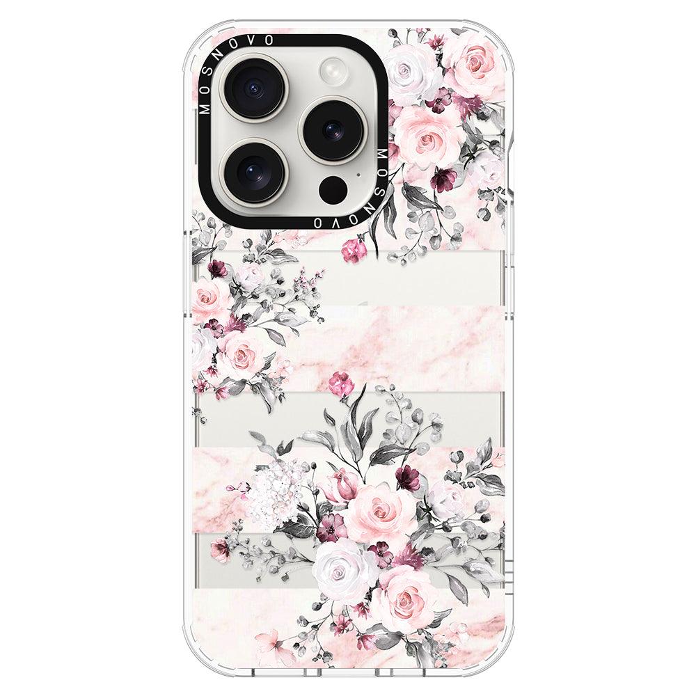 Pink Marble Flowers Phone Case - iPhone 15 Pro Case - MOSNOVO