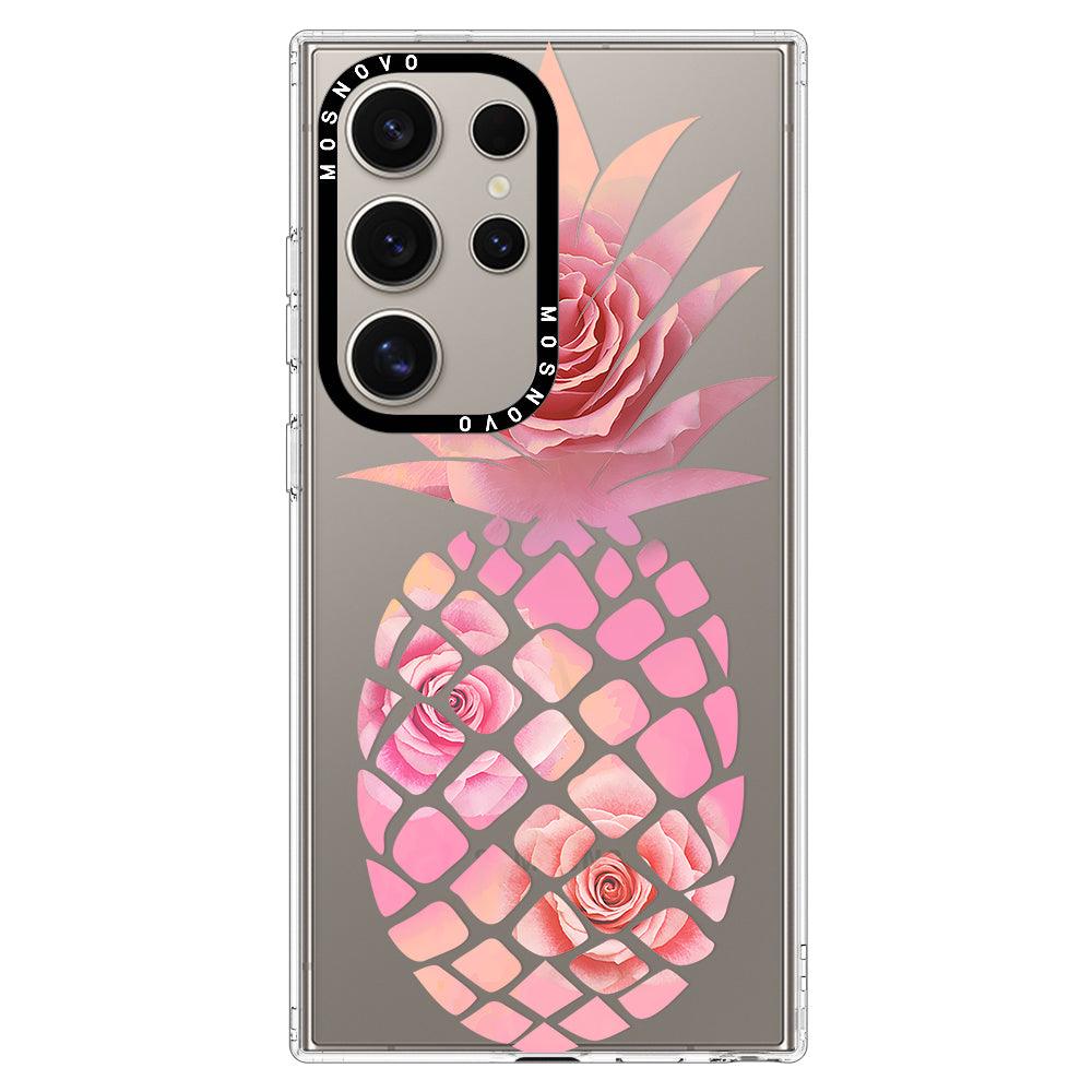 Pink Floral Pineapple Phone Case - Samsung Galaxy S24 Ultra Case - MOSNOVO