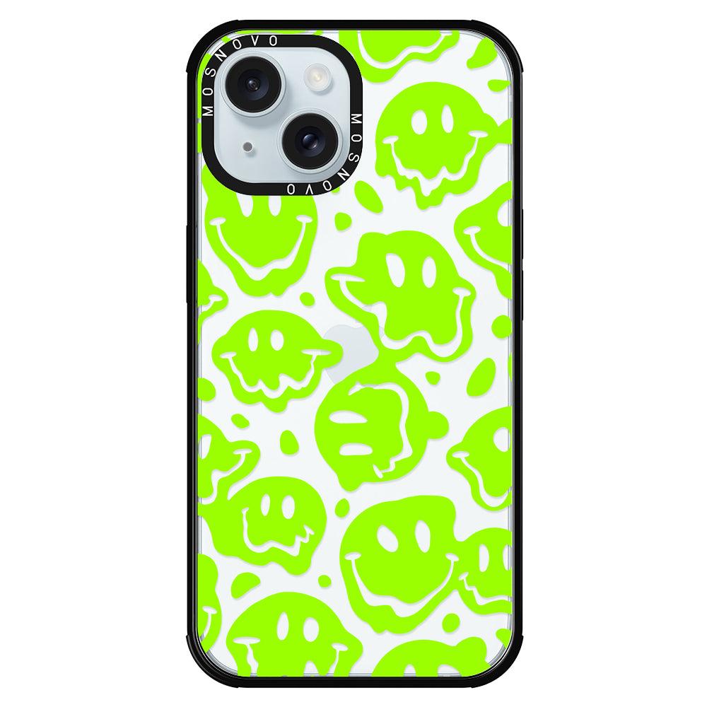 Distorted Green Smiles Face Phone Case - iPhone 15 Plus Case - MOSNOVO