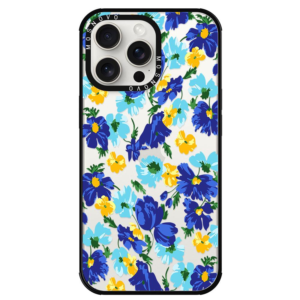 Vintage Blue Floral Phone Case - iPhone 15 Pro Max Case - MOSNOVO