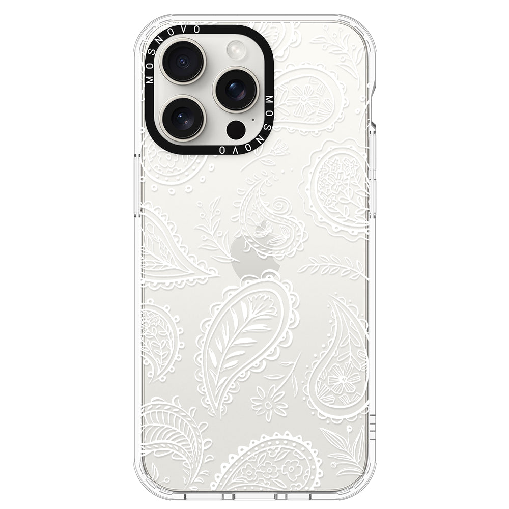 White Paisley Phone Case - iPhone 15 Pro Max Case - MOSNOVO