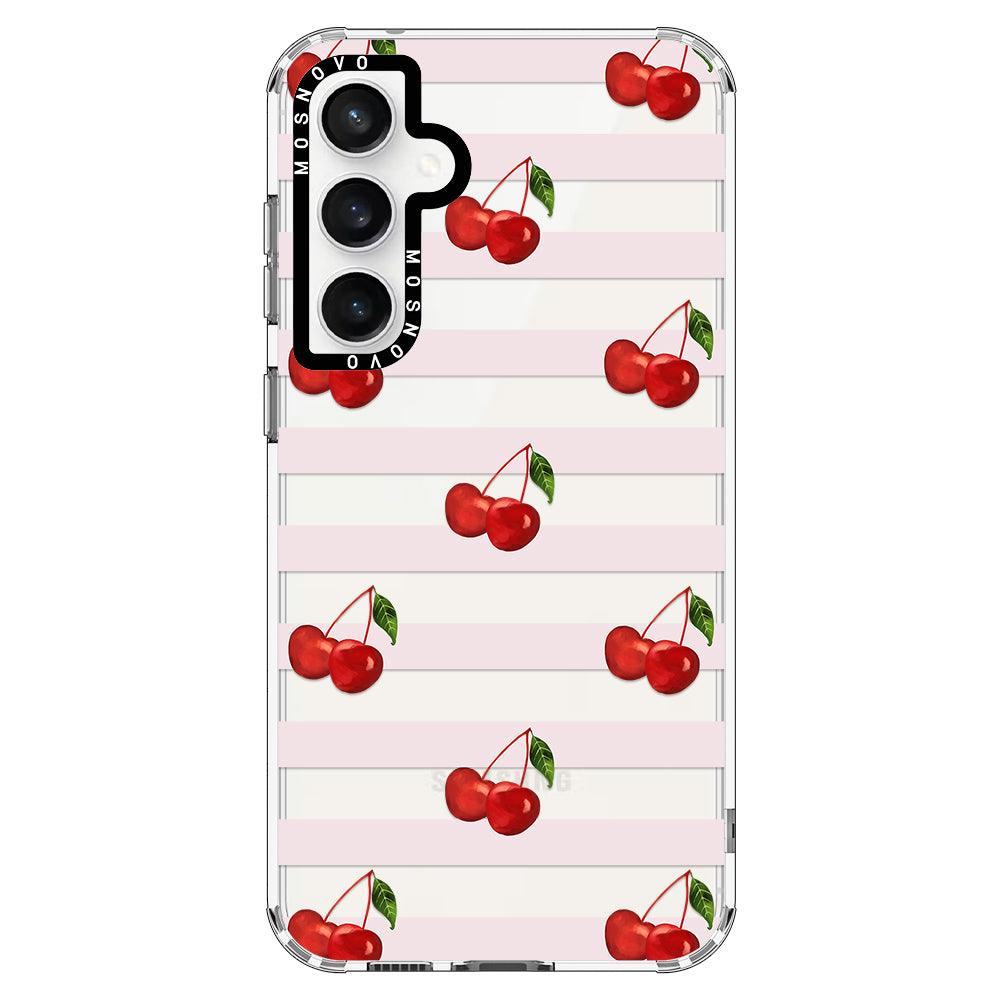 Pink Stripes Cherry Phone Case - Samsung Galaxy S23 FE Case