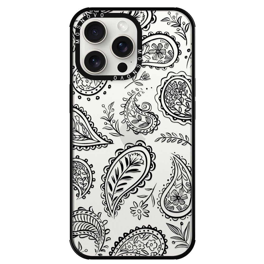 Black Paisley Phone Case - iPhone 15 Pro Max Case - MOSNOVO